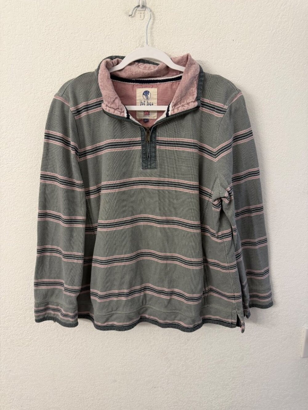 Fat Face The Airlie Striped Half-Zip Sweatshirt Green & Pink size 11